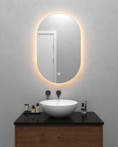 Овальное зеркало 80x50 см, с тёплой подсветкой, с сенсорным включателем